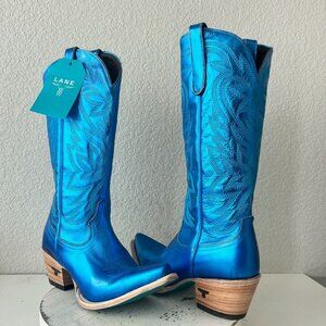 Lane SMOKESHOW Womens Cowboy Boots 10 Metallic Blue Western Tall Snip Toe